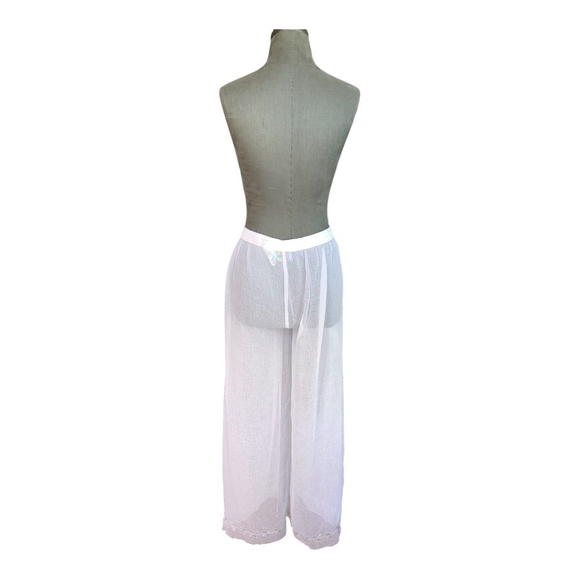 NWT Women Pants SAND N SUN Wide Leg Hippie Pants White Mesh See Thru Beach Pants - Picture 3 of 5